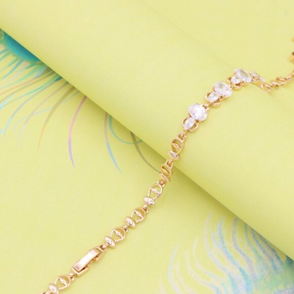 "Elegant Rose Gold Plated Bracelet with Oval and Teardrop Stones, XPBL0908 - Picture 4 of 12